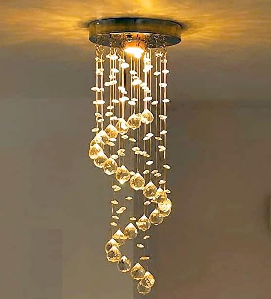K9Crystalight K9C Crystal Chandelier For Living Room Ceiling Light (Height 2 Feet, Warmwhite)(Spiral) (Plate Width 8 Inch)
