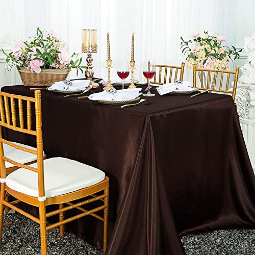 Balsacircle 90X132 Inch Chocolate Brown Satin Rectangle Tablecloth Table Cover Linens Wedding Table Cloth Reception Events Kitch