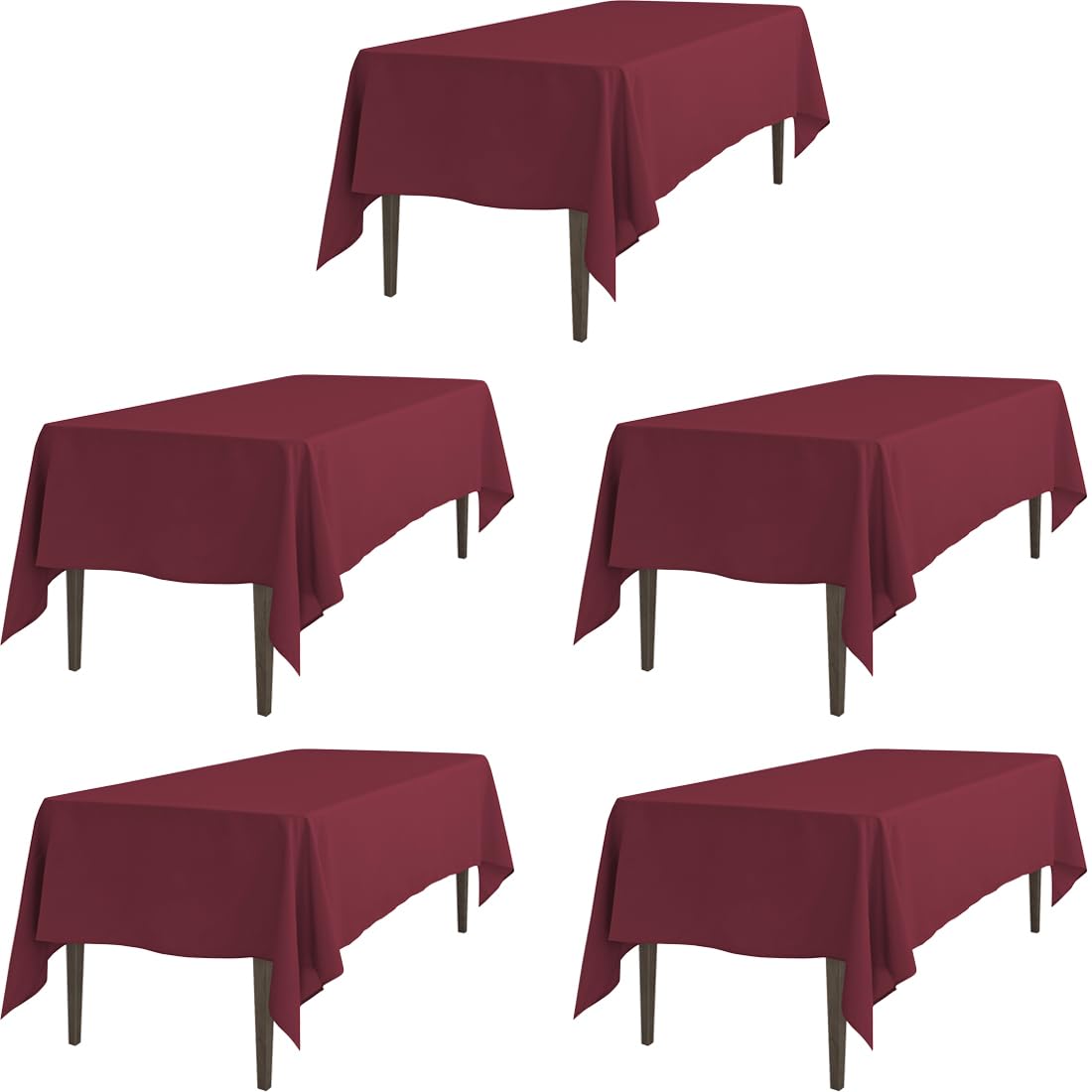 Ltc Linens 5 Pack Rectangular Tablecloths Burgundy 70 X 120 Inch For 6 Or 8 Ft Rectangle Banquet Tables With Half-Drop - Stain A