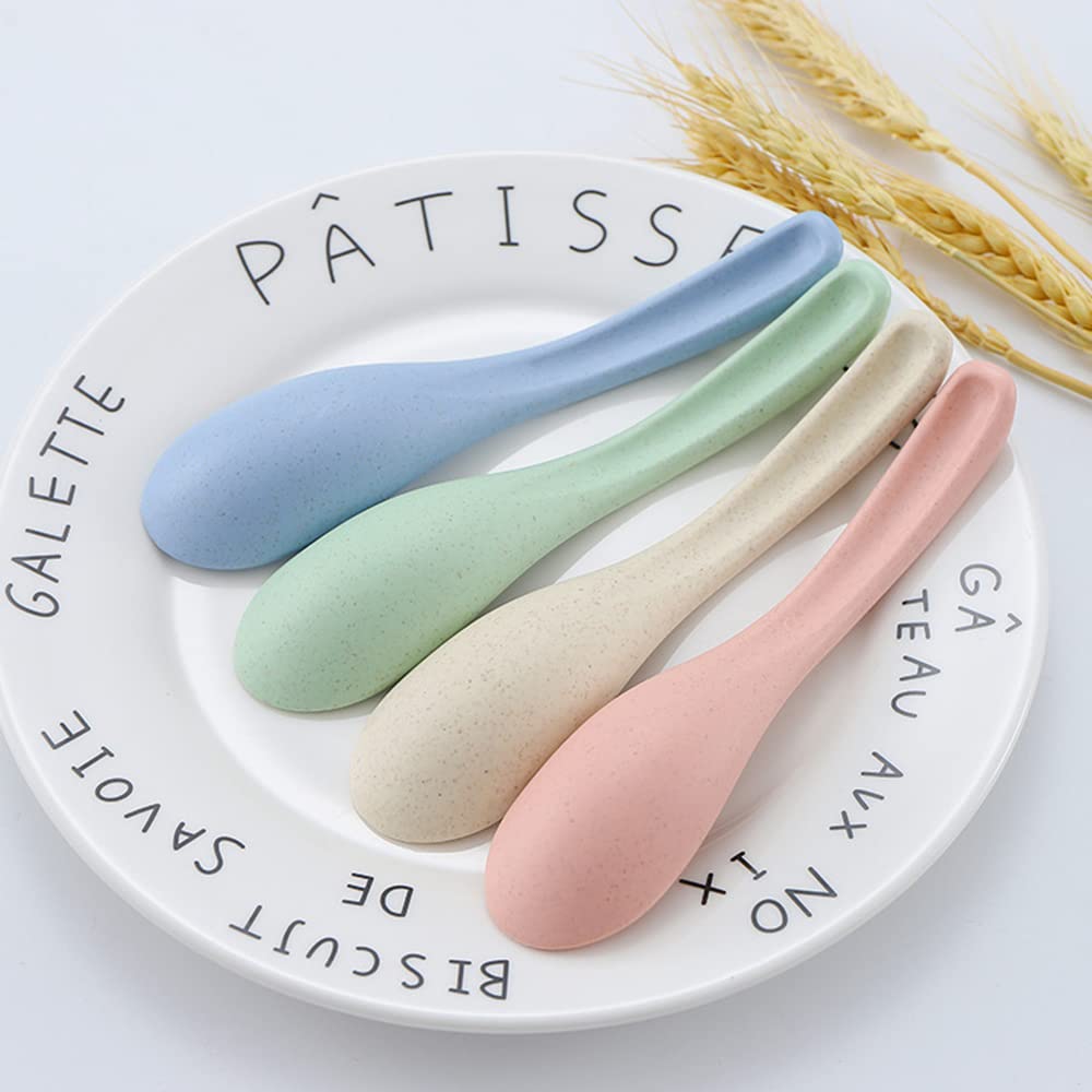 Set Of 4 Wheat Straw Spoons, Reusable Soup Cereal Spoon, Unbreakable Dinner Spoon, Portable Lightweight Meal Spoon For Adults Ea