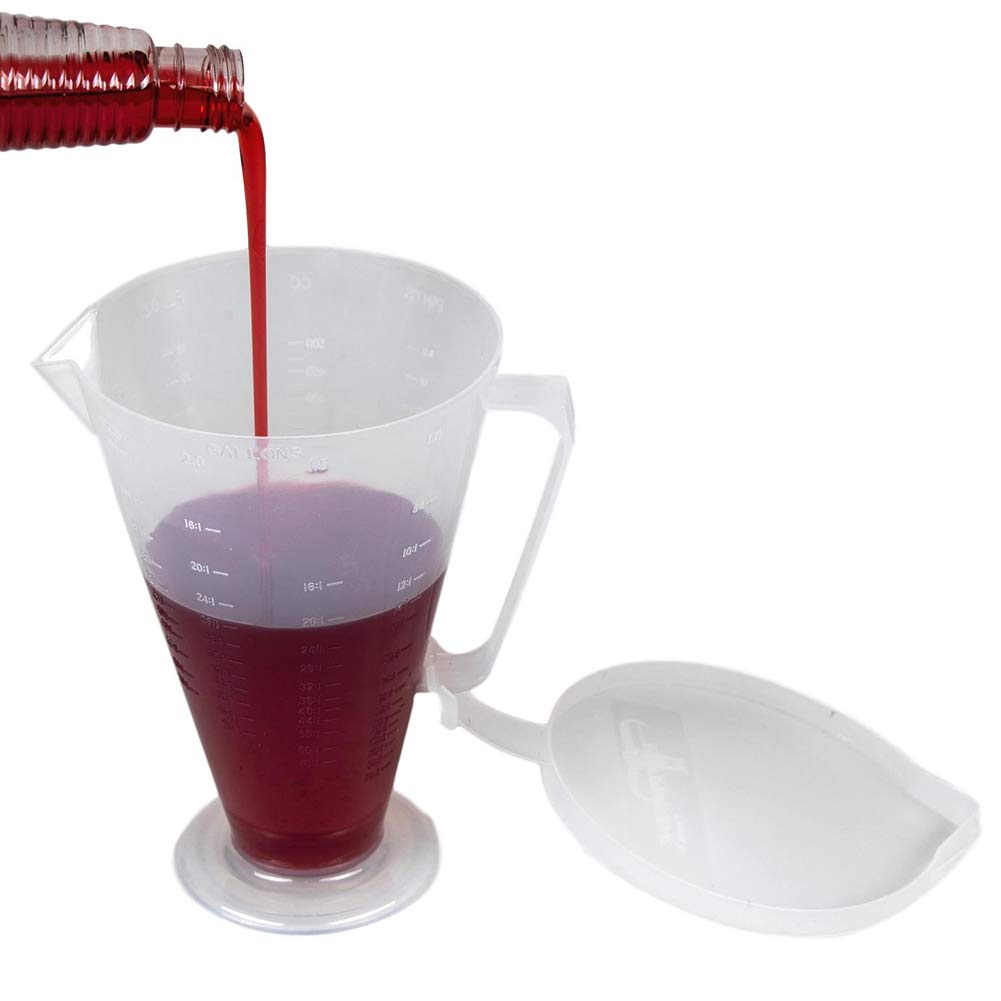 Pit Posse Pp3240 Ratio Measuring Cup For Premix Oil & Engine Fluid Mixer Mixing 2 Stroke Cup With Lid - Utility Jug 16:1 To 70:1