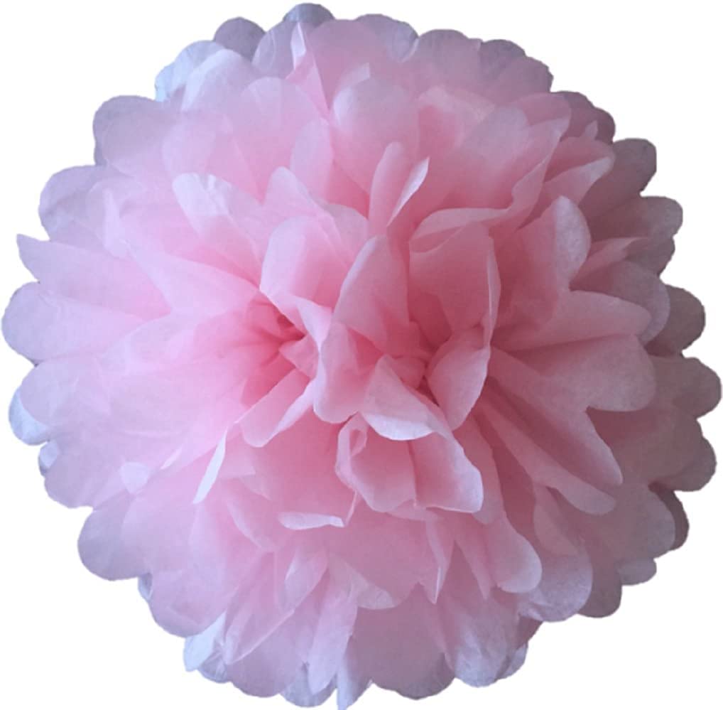 Pack Of 10 Tissue Paper Flower Ball Pom Pom Party Decoration Indoor Outdoor 6'' 8'' 10'' 12'' 14'' (Baby Pink, 14'')