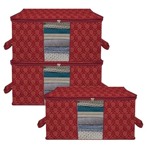 Amazon Brand  Solimo NonWoven Underbed Storage Bag | Clothes Storage Organizer | Clear Window Blanket Cover | Cloth Organizer 