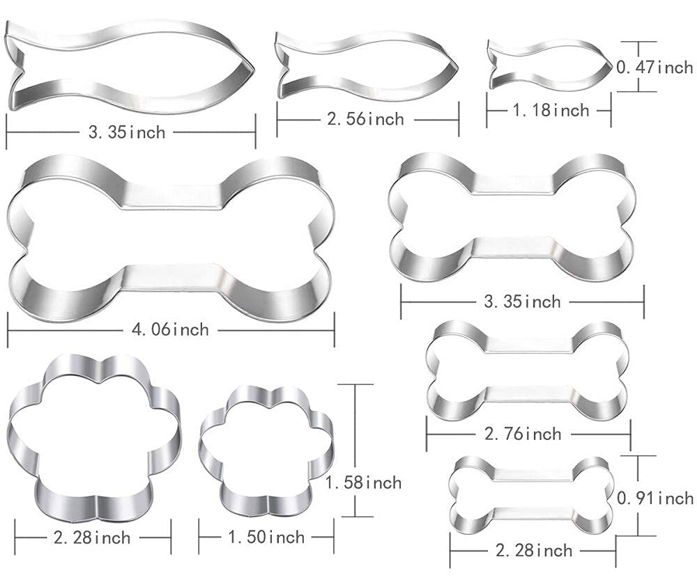 Lubtosmn Dog Bone Cookie Cutter Set-9 Piece-Large And Mini Dog Bone Paw Fish Cookie Cutters Baking Molds For Small Large Dog Cat