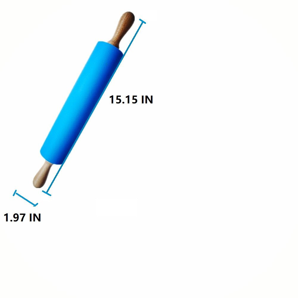 Nasnaioll Silicone Rolling Pin Non Stick Surface Wooden Handle (Blue)