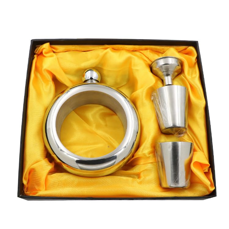 CNFLASK 3.5oz Mirror Polished Silver Bracelet Flask Gift Set 304 Stainless Steel Bangle Shaped Drinking Flask With Funnel & 2 Sh