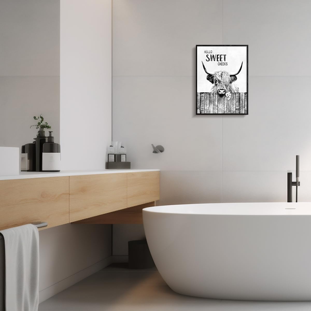 Artinme Highland Cow Bathroom Wall Art Funny Farmhouse Pictures For Bathroom Decor Country Cattle Painting Canvas Print Decor Fo