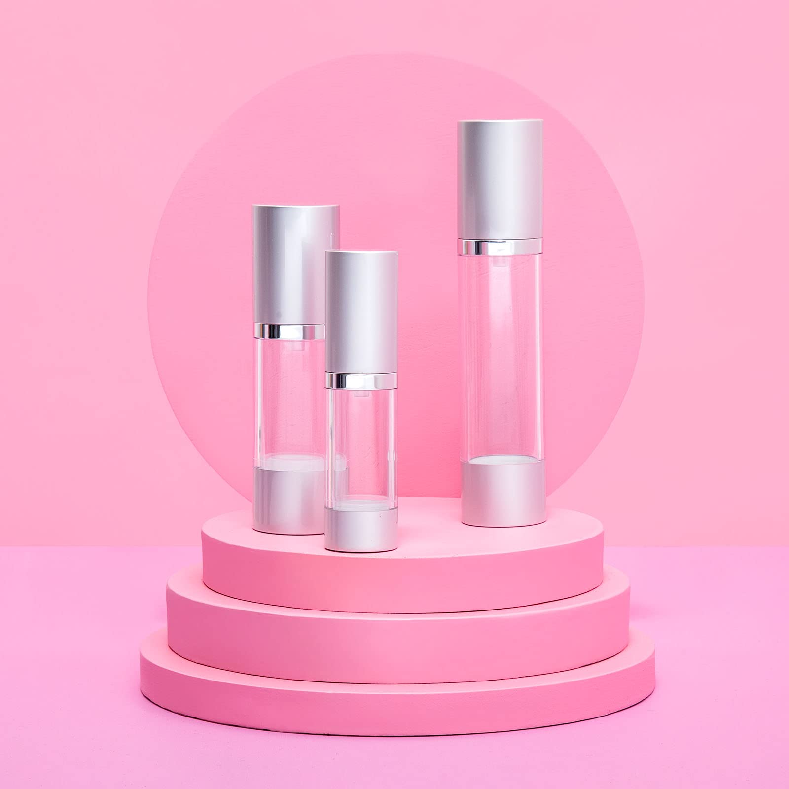 Cosmetic Packaging Now! Luxe Airless Bottle, 50 Ml, Matte Silver W/Frosted Bottle