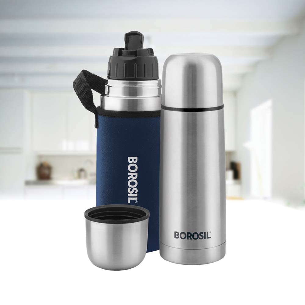 Borosil Hydra Thermo Blue 750 Ml Stainless Steel Water Bottle | Double Wall Vacuum Insulated Flask | 24 Hours Hot And Cold | Bot