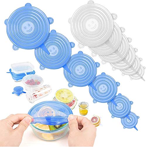 KVAJIR Silicon Stretchable lids for containers, Silicone lids and Cover Set6 Transparent New reusable Flexible Covers (White Bl