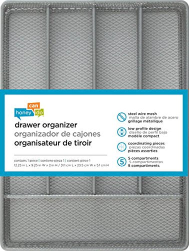 Honey-Can-Do KCH-02154 Steel Mesh 5-Compartment Cutlery Utensil Organizer  Silver Small