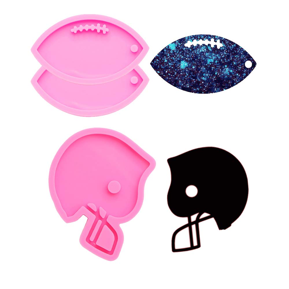3 PCS Glossy Shiny Football Rugby Helmets Ball Keychain with Hole Silicone Mold for DIY Fondant Trinket Gum Candy Pudding Jelly 