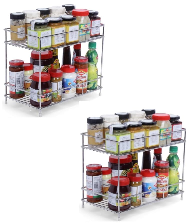 Nh10 Designs Utensils Dishes Spices Jar Holder Rack And Cup And Glass Holder Stainless Steel 2Tier Kitchen Rack And Organizer S