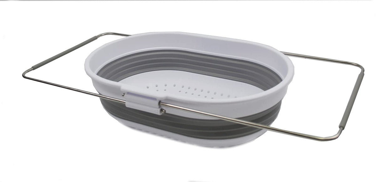 Sammart 5L (1.3 Gallon) Expandable & Collapsible Over The Sink Rectangular Colander (1, White/Grey)