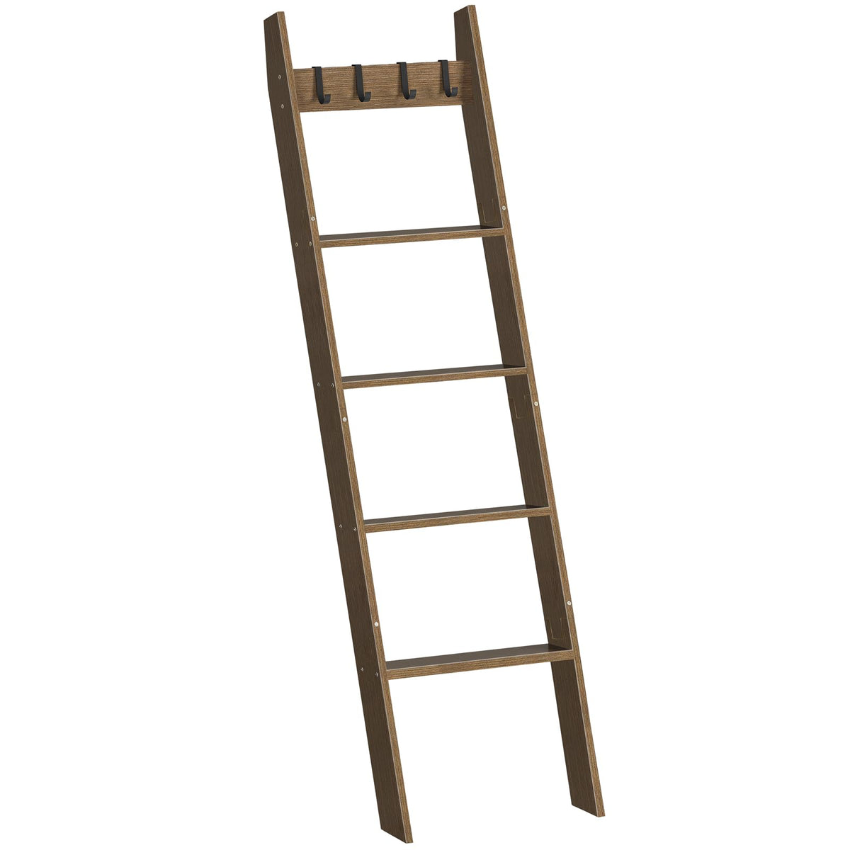 Hoobro Blanket Ladder For Living Room And Bedroom, 5-Tier Wall Leaning Towel Rack For Bathroom, Decorative Ladder Shelf With 4 R