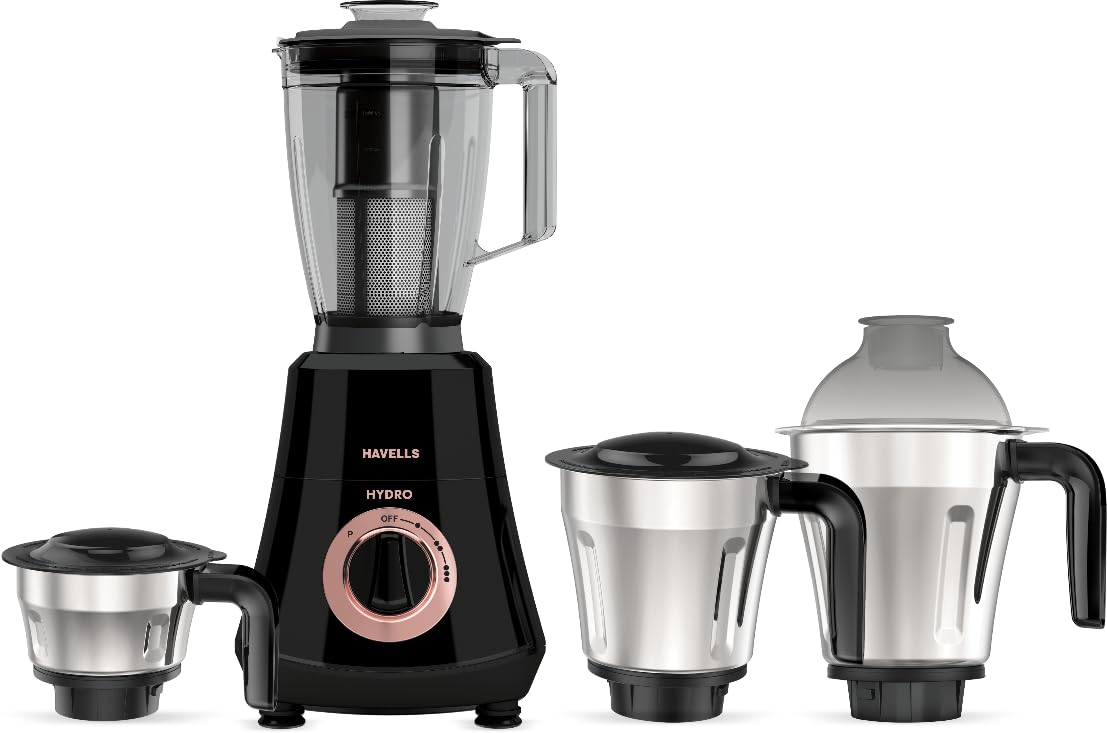 Havells Hydro Plus 1000 Watt Mixer Grinder 4 Jar Mixer Grinder |1.75L Break-Resistant Blending Jar | 304 Ss Rust-Resistant Blade