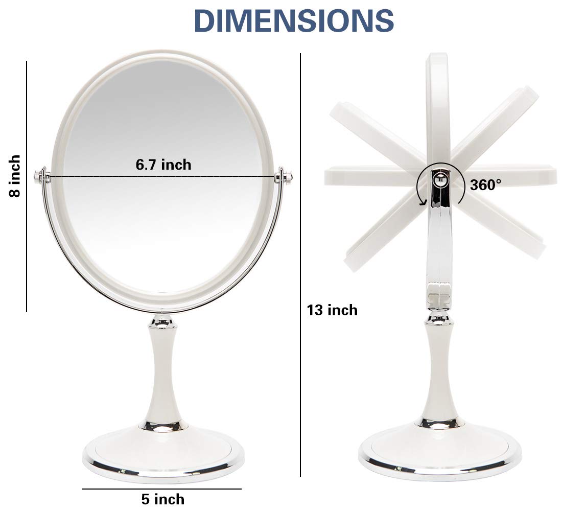Yeake Vintage Table Mirror With Stand 8-Inch Double Sided Swivel 1X/3X Magnification Desk Mirror With Silver Style 13 Inch Heigh