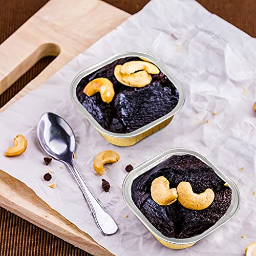 Geiserailie 40 Sets Square Aluminum Foil Cake Pan 130 Ml/ 4.4 Ounces Mini Cupcake Cup Pan With Lids Disposable Dessert Pans Flan