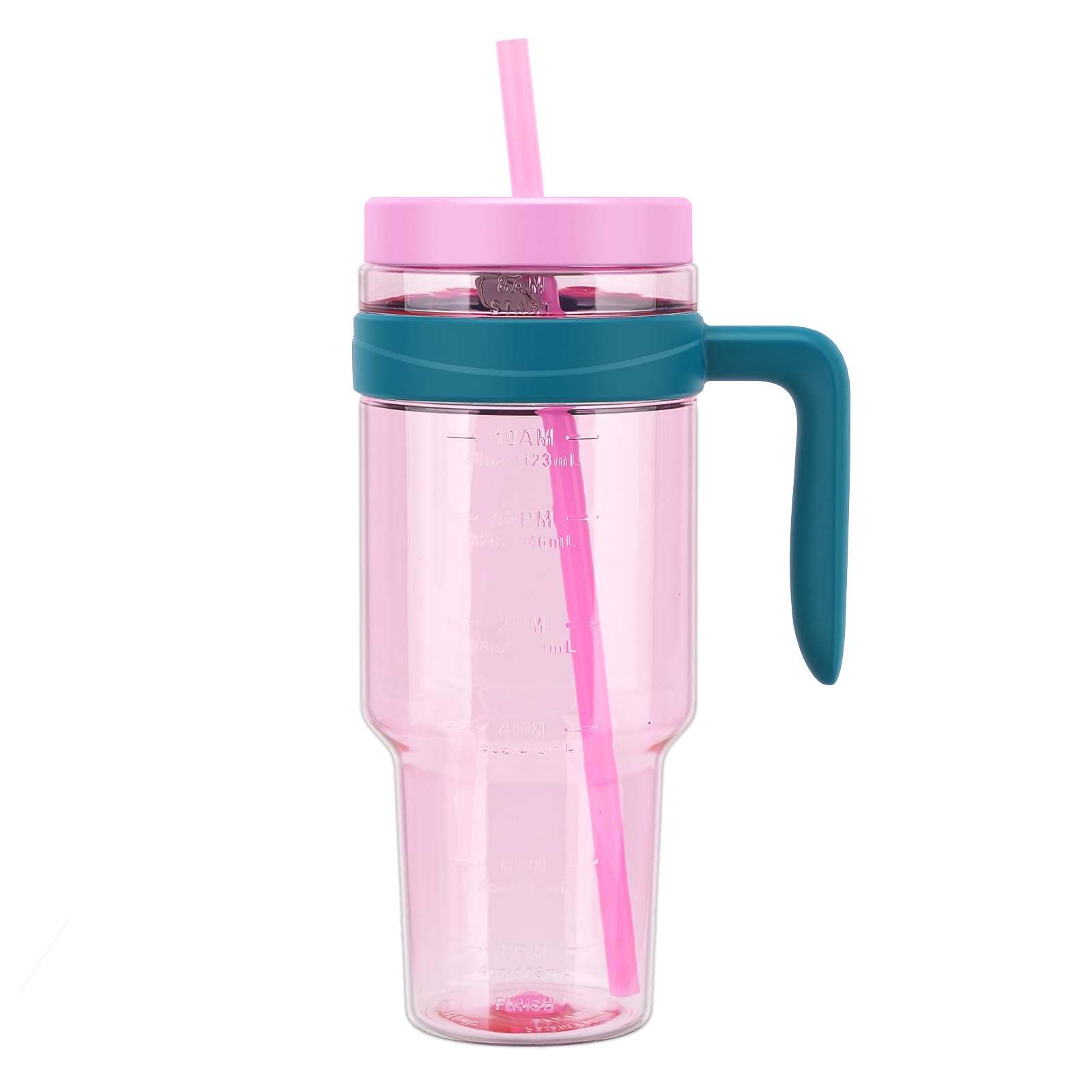 Tronco 50 oz Tritan Plastic Tumbler with Lid and Straw, BPA-Free Reusable Clear Water Bottle with Time Marker, 100% Leak Proof &