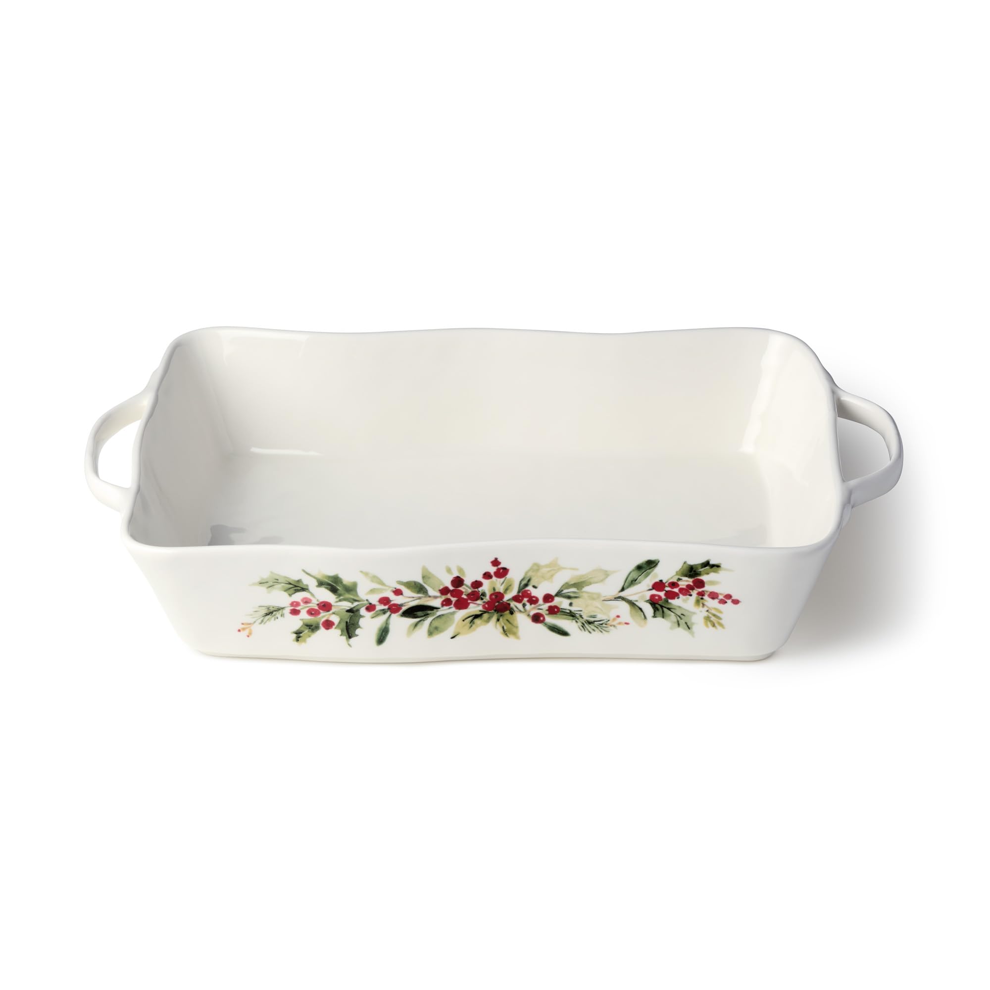 Holly and Vines Large Rectangular Baker, 150 oz Stoneware Casserole Dish for Roasting, Lasagna, Holiday Entrees & OventoTable 