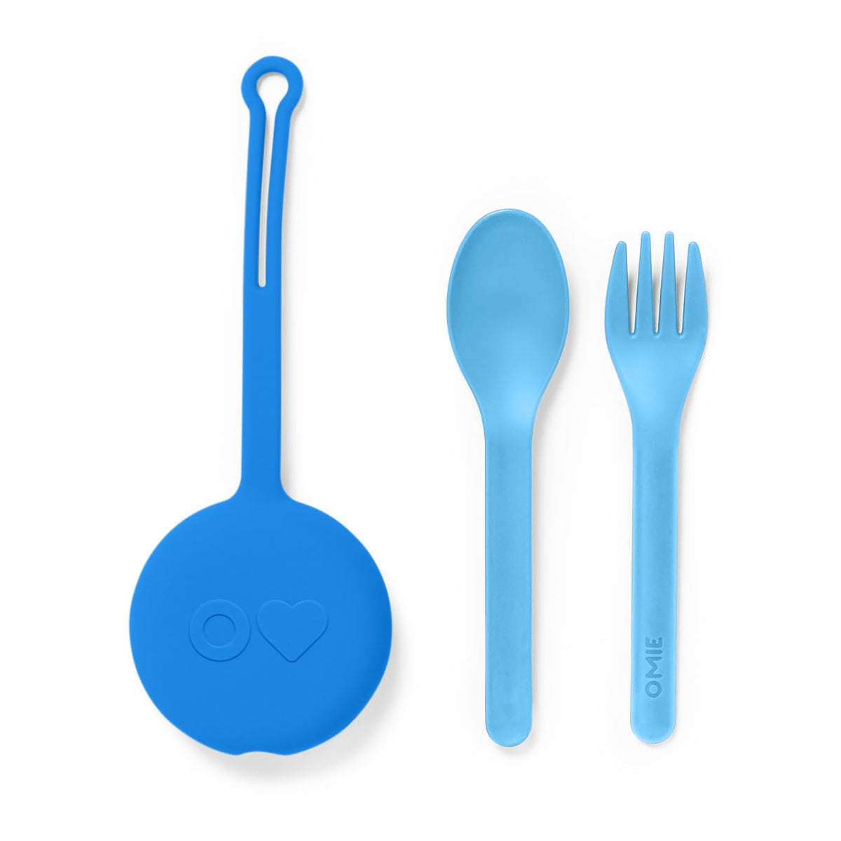 OmieBox Kids Utensils Set with Case - 2 Piece Plastic, Reusable Fork and Spoon Silverware with Pod for Kids (Blue)