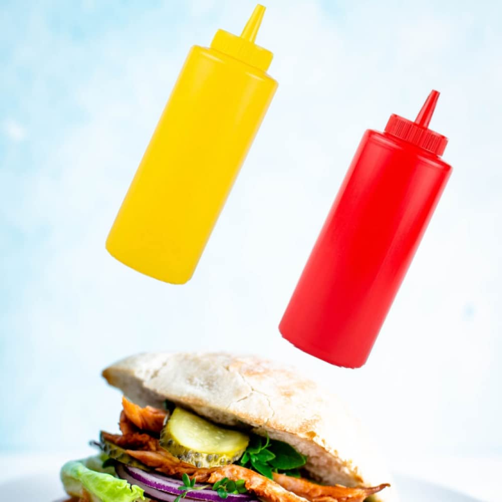 Just-Buy Ketchup Mustard Condiments Squeeze Bottles Dispenser, Red Yellow, Kitchen Craft Bbq Picnic 12 Oz Bpa Free