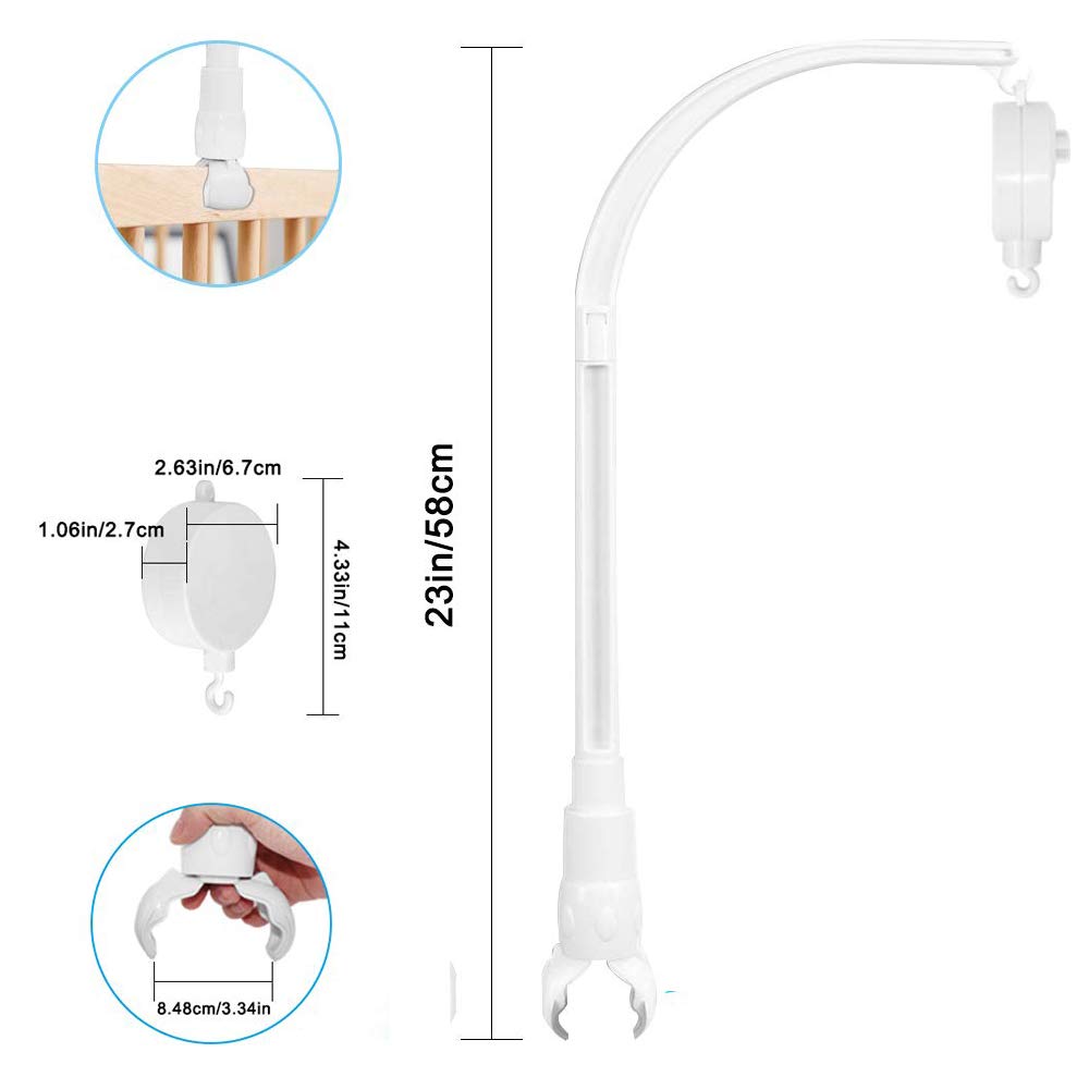LIUDHPSP 23 inch Baby Crib Mobile Bed Bell Holder Arm Bracket  with Music Box  The Claw Part can be Adjusted Width-DIY Toy Decoration