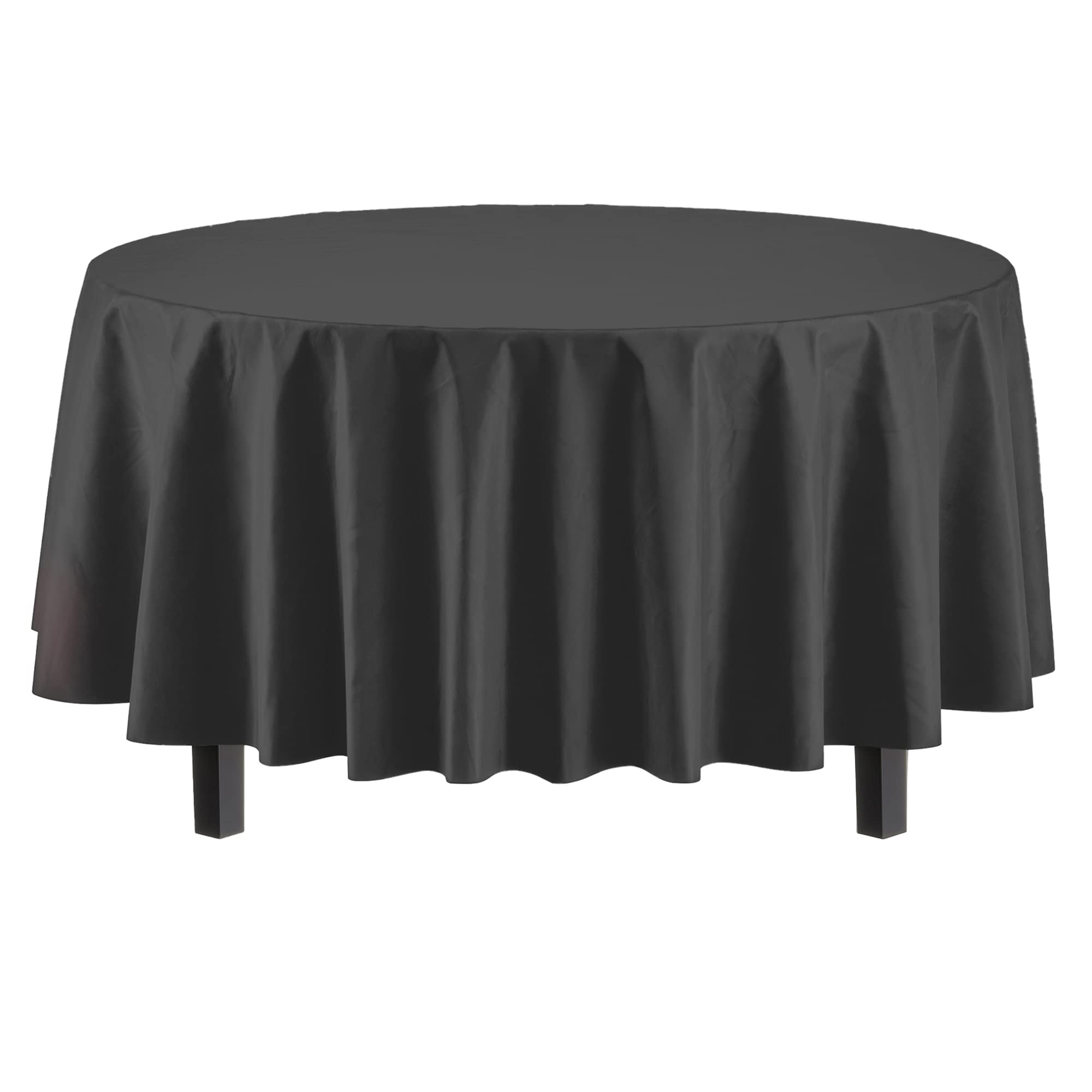 Exquisite 6-Pack Premium Plastic Tablecloth 84In. Round Plastic Table Cover - Black