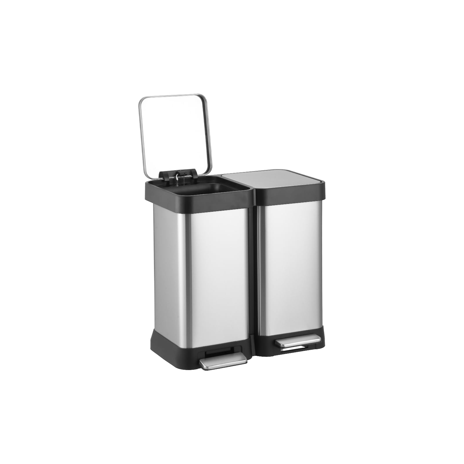 13 Gallon Dual Trash and Recycling Bin, 50L(2x25L) Fingerprint Proof Stainless Steel Kitchen Garbage Can with Double Lid, Hands-