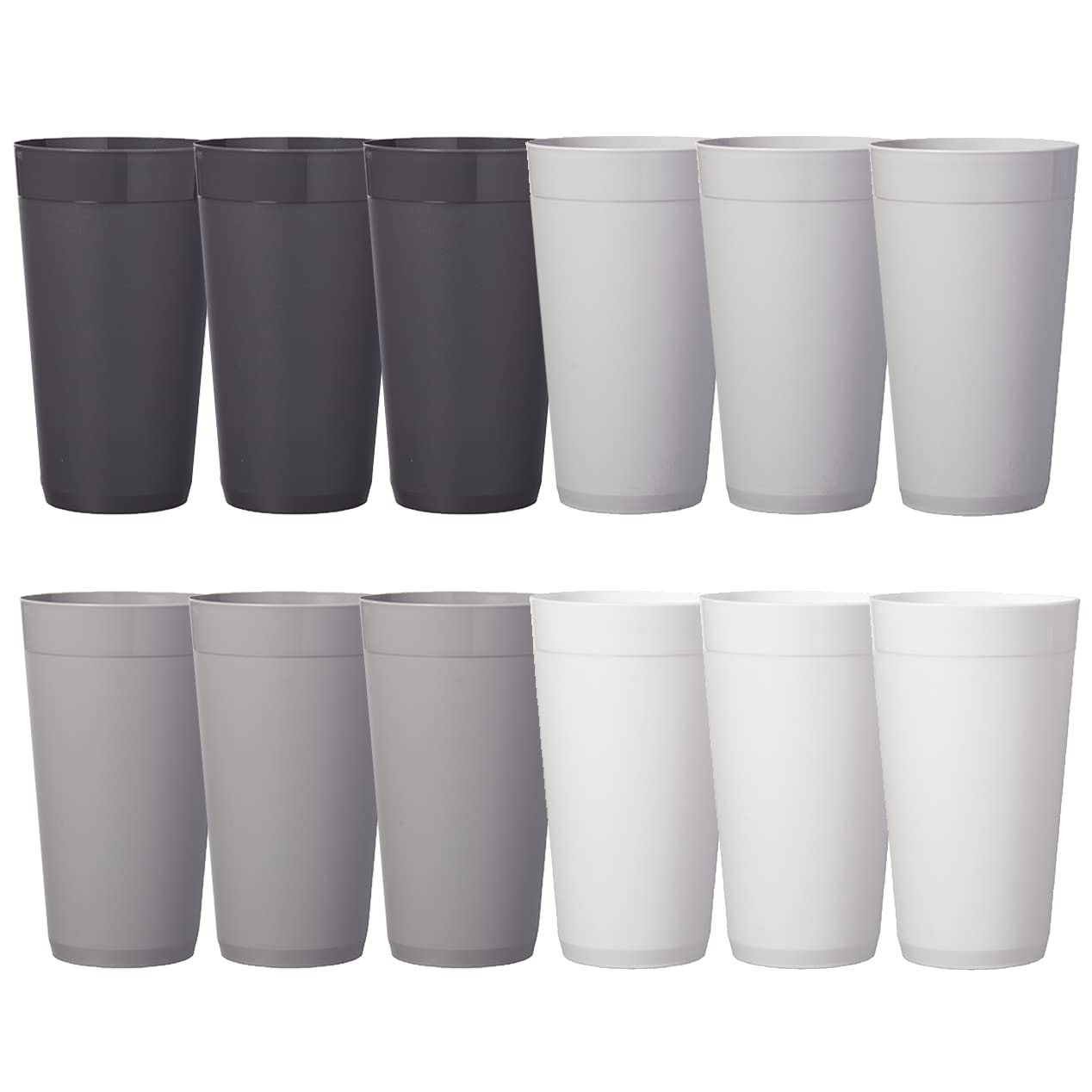 Us Acrylic Newport 20 Ounce Unbreakable Plastic Stackable Water Tumblers In Grey Stone | Set Of 12 Drinking Cups | Reusable, Bpa