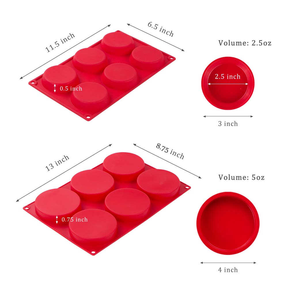Webake Silicone Molds For 3 Inch And 4 Inch Round Disc Pan For Cake, Muffin Top, Bun, Custard, Tart, Resin Coaster, 6 Cavity, Re