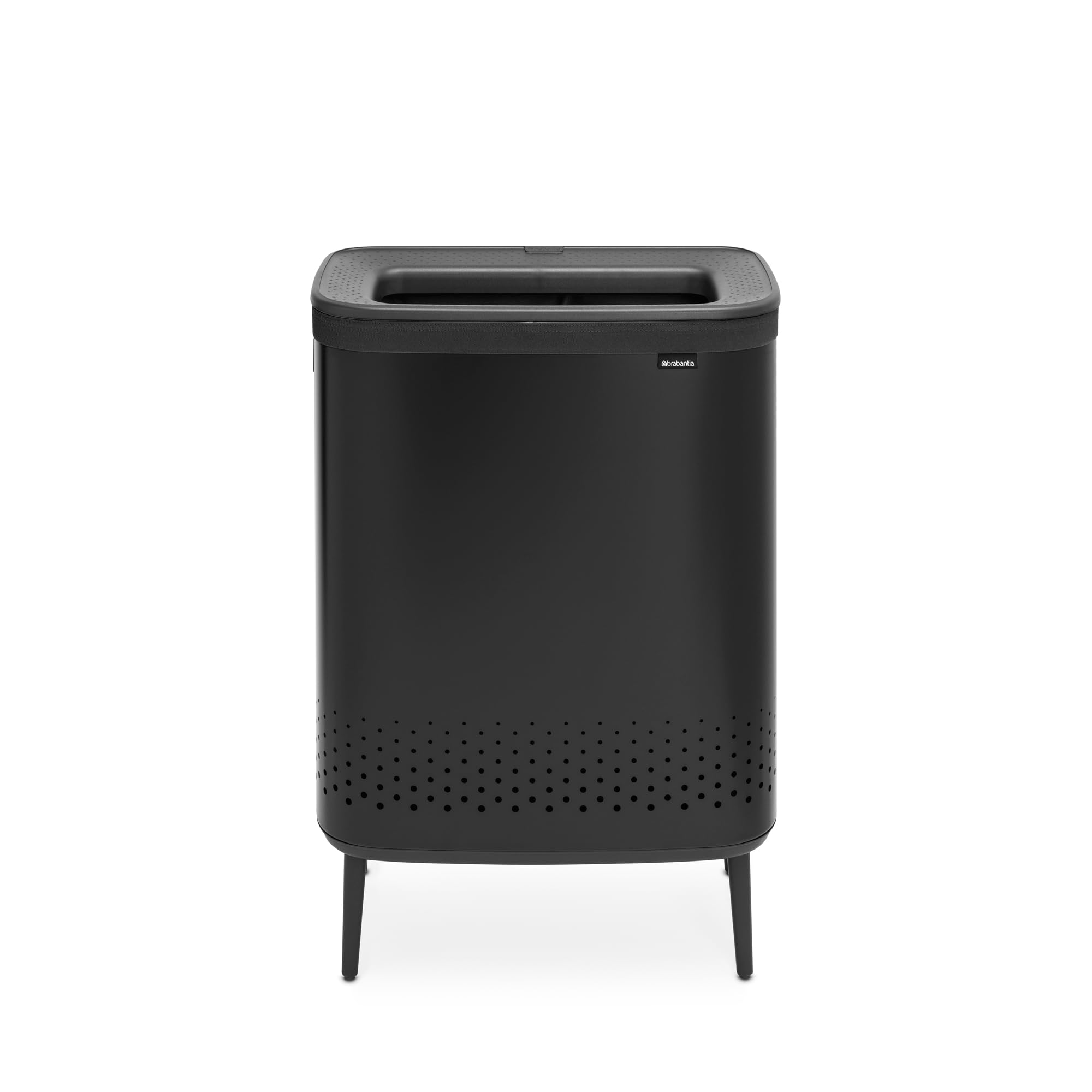 Brabantia Bo Laundry Hamper Hi (Matt Black) 2 Compartment Removable Laundry Bag 2 X 12 Gal, Ventilated Stylish Dirty Clothes Hol