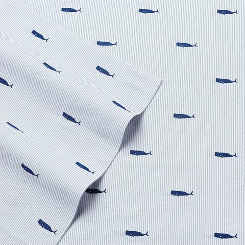 Nautica - Twin Sheet Set, Cotton Percale Bedding Set, Crisp  Cool, Lightweight  Breathable (Whale Stripe Blue, Twin)