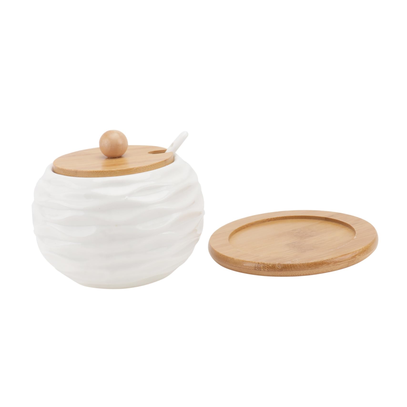 Cabilock Ceramic Seasoning Jar with Bamboo Lid Spice Storage Container with Spoon Kitchen Condiment Pot for Spices and Herbs