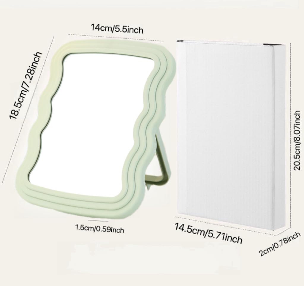 Kzhuim Green Wave Foldable Makeup Mirror - Minimalist Desktop Vanity Mirror, Eco-Chic Decor For Bathroom, Bedroom, Office (7.8X5