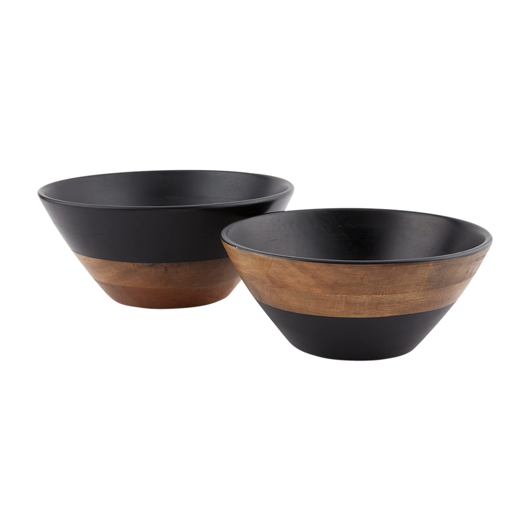 Mud Pie Wood Nested Bowls, Black, Small 5'' X 12'' Dia | Large 6'' X 14'' Dia