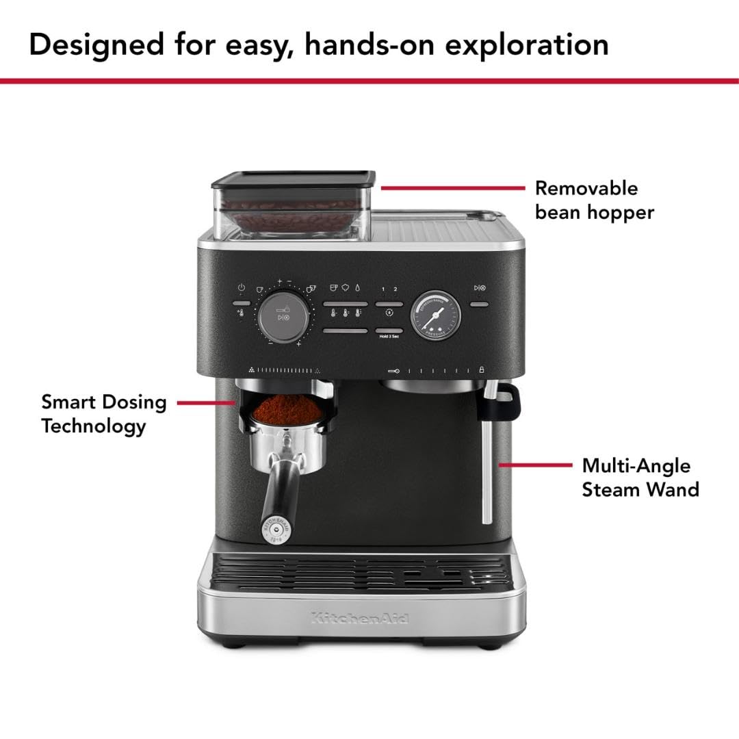 Kitchenaid Semi Automatic Espresso Machine With Burr Grinder, 2.5L, Cast Iron Black, Kes6551Bk