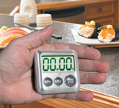 Elegant Digital Kitchen Timer Stainless Steel - Strong Magnetic Back - Kickstand - Loud Alarm - Large Display - Auto Memory - Au