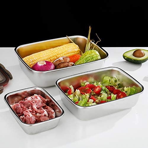 3 Pieces Stainless Steel Food Storage Container With Lids Airtight Metal Food Containers Stackable Meal Prep Leftover Containers
