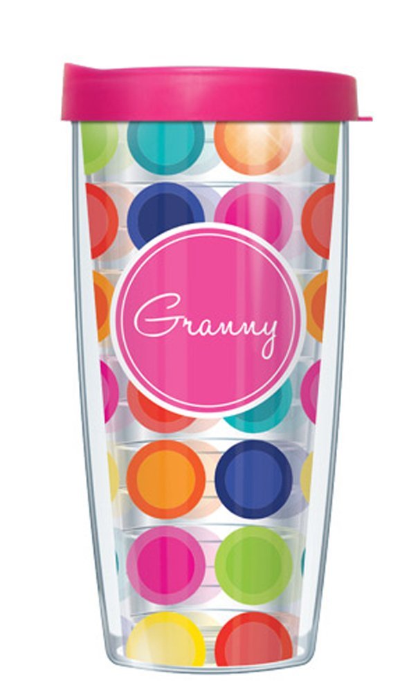 Granny Hot Pink Insignia Wrap On Happy Circles W/Hot Pink Lid Tumbler Cup 16 Oz | Fantastic Temperature Retention, Thermal Insul