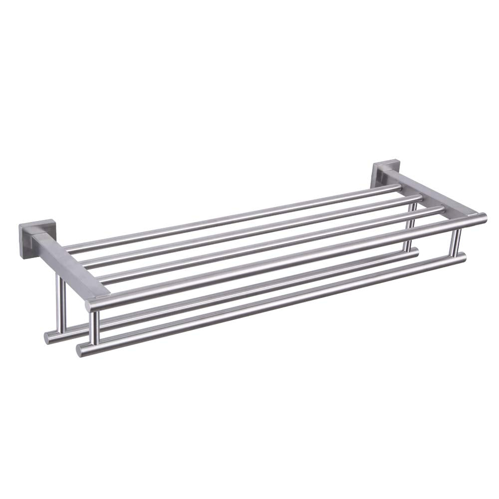 Gerzwy Bathroom Lavatory Towel Rack Towel Shelf With Double Towel Bars Wall Mount Holder, 24-Inch Sus 304 Stainless Steel Brushe