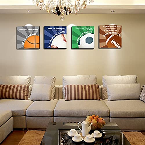 Kailefu-Colorful Sports Inspirational Quotes Framed Canvas Wall Art -Motivational Basketball Baseball Soccer Football Quotes Spo