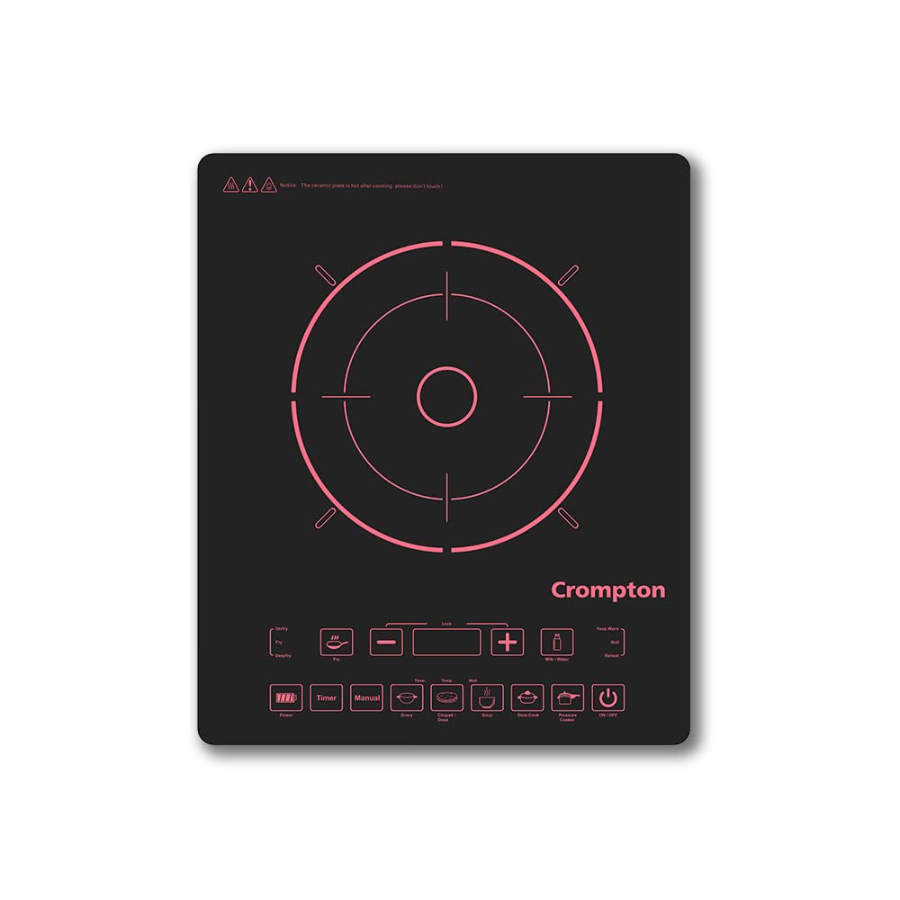 Crompton Instaserve 2000 W Induction Cooktop With 11 Feather Touch Buttons | 8 One Touch Cook Menus | Overvoltage Shield Protect