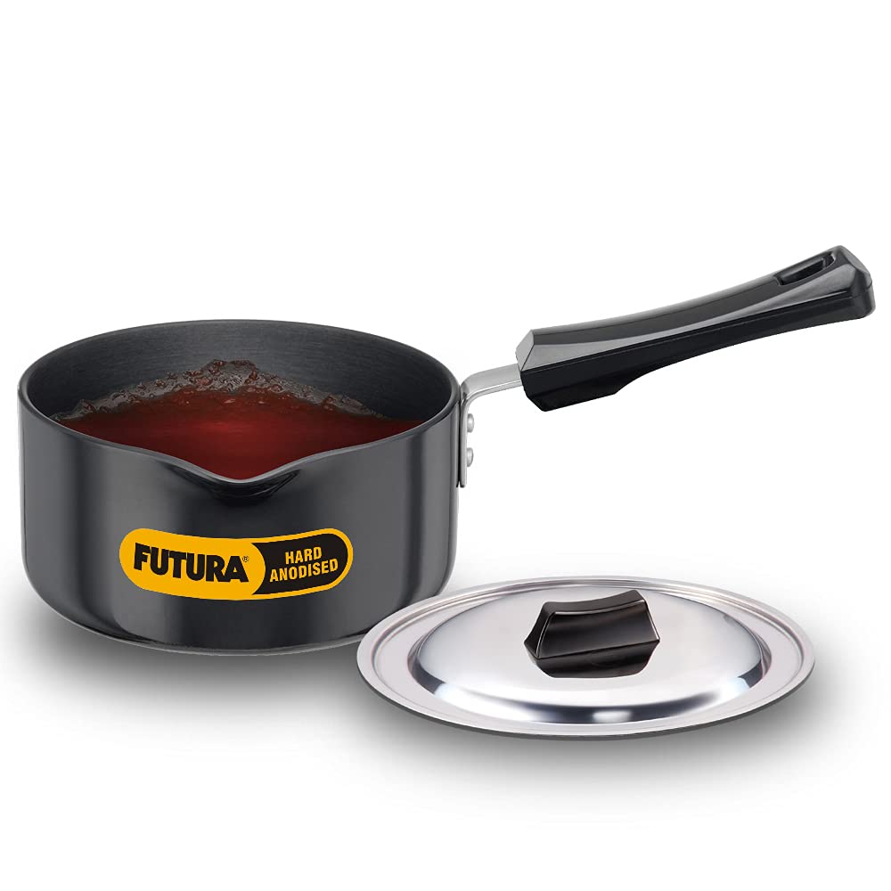 Hawkins Futura 1.5 Litre Saucepan, Hard Anodised Sauce Pan With Stainless Steel Lid, Induction Saucepan, Small Sauce Pan, Black 