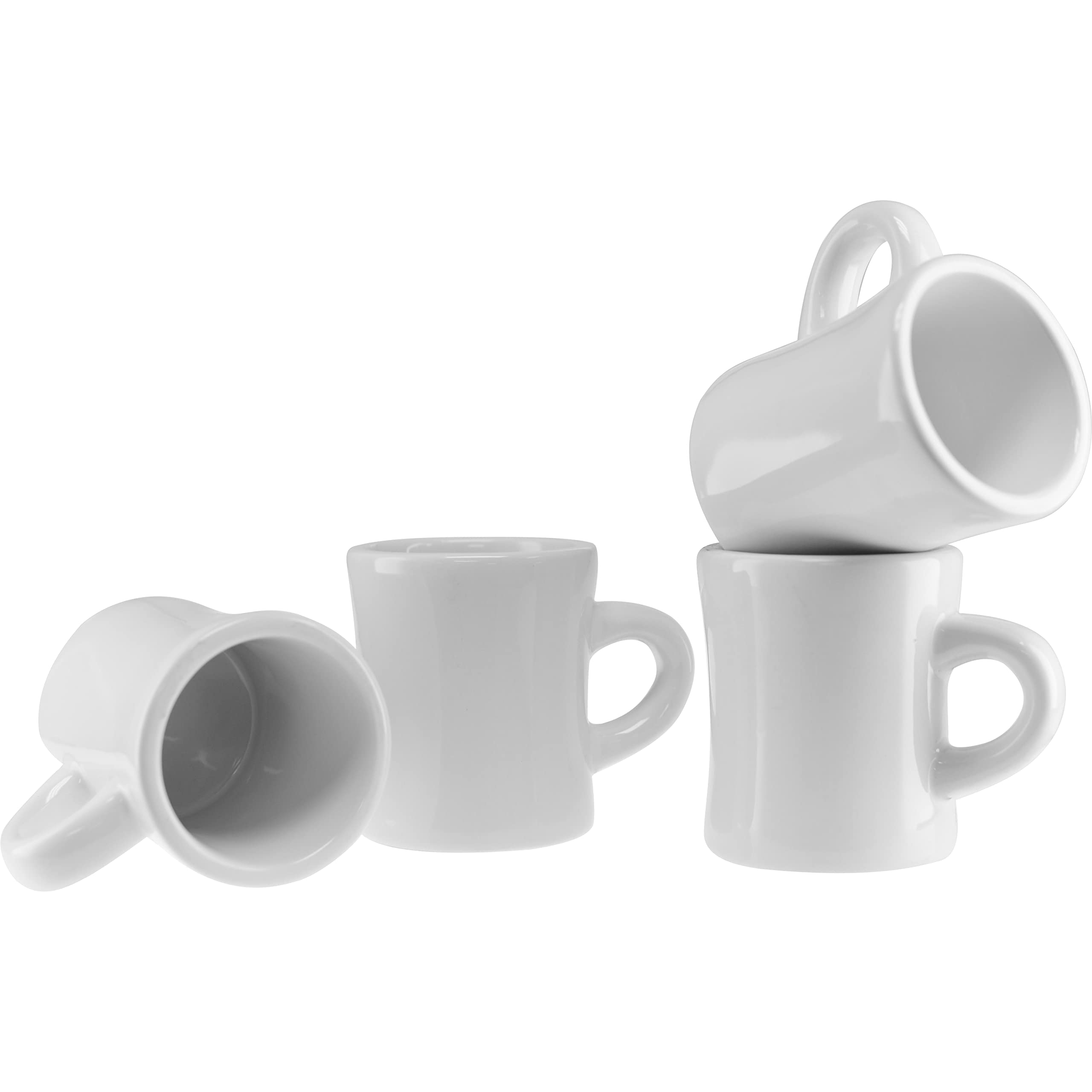 Culver 10Ounce Ceramic Retro Diner Style Heavyweight Restaurant Mug, Twofinger Chandle (White, 4)