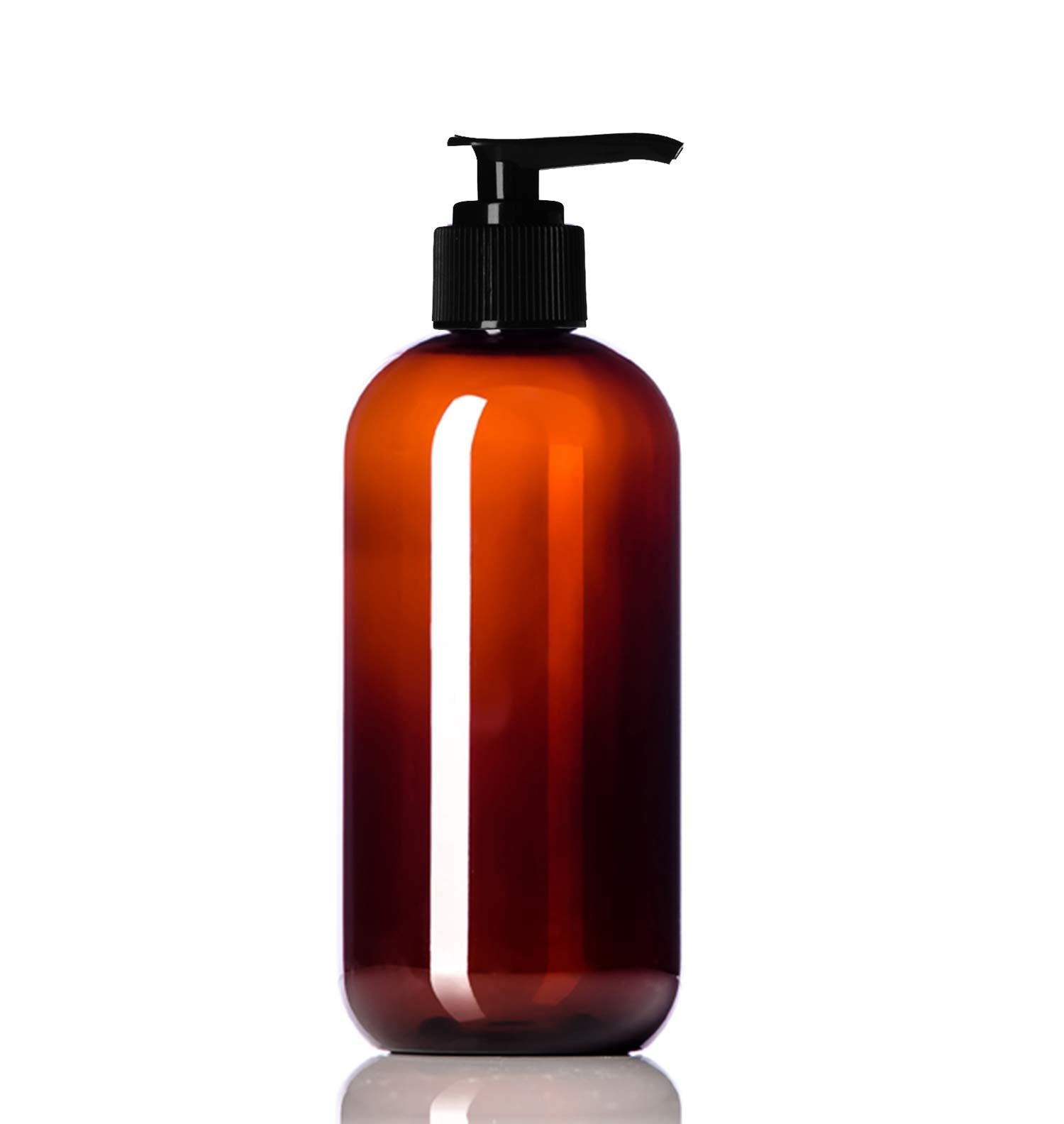 Aromine 8oz Plastic Amber Bottles (6 Pack) BPA-Free Squeeze Containers with Pump Cap  Labels Included