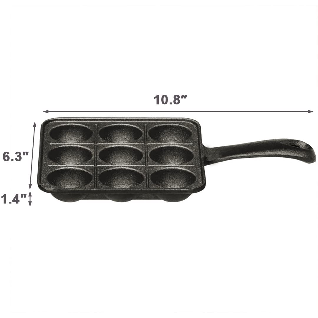 Tikusan Takoyaki Pan Cast Iron Takoyaki Maker Skillet Griddle Japanese Octopus Meat Ball Mold Maker For Gas Heater (9 Molds)