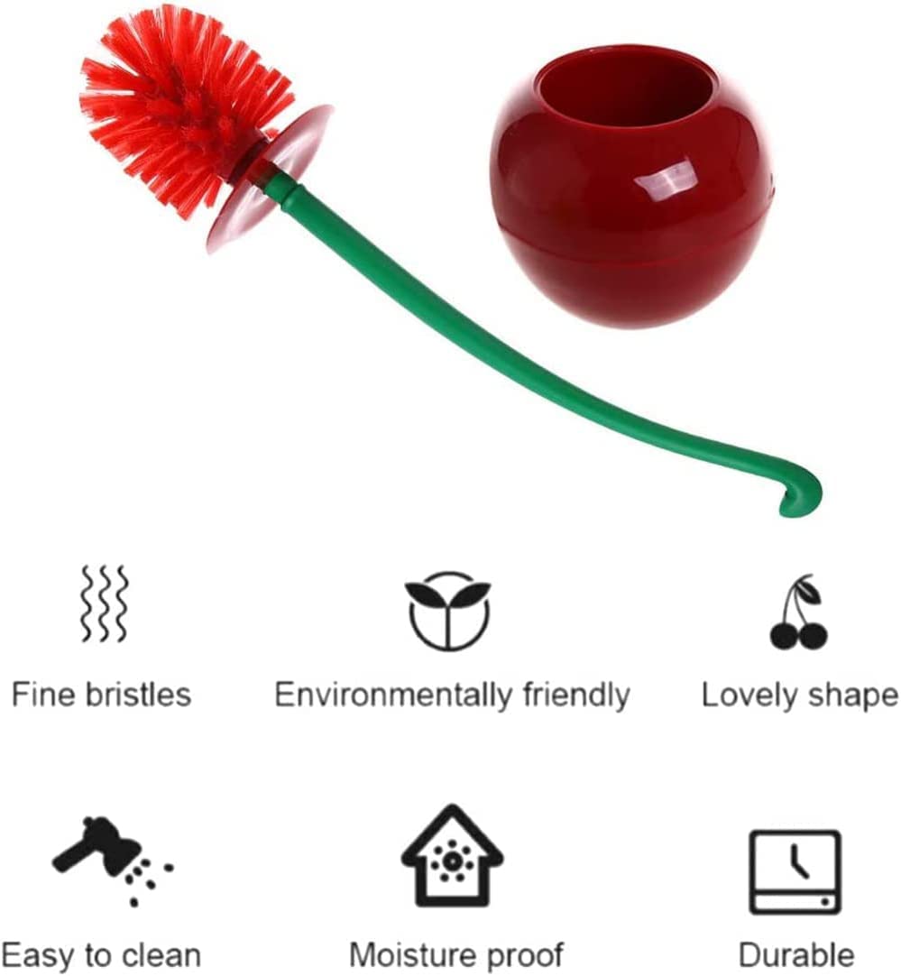 Cherry Shape Toilet Brushes With Holder Bowl Long Handle, Household Bathroom Cleaning Tool Cleaner And Base For Storage Organiza