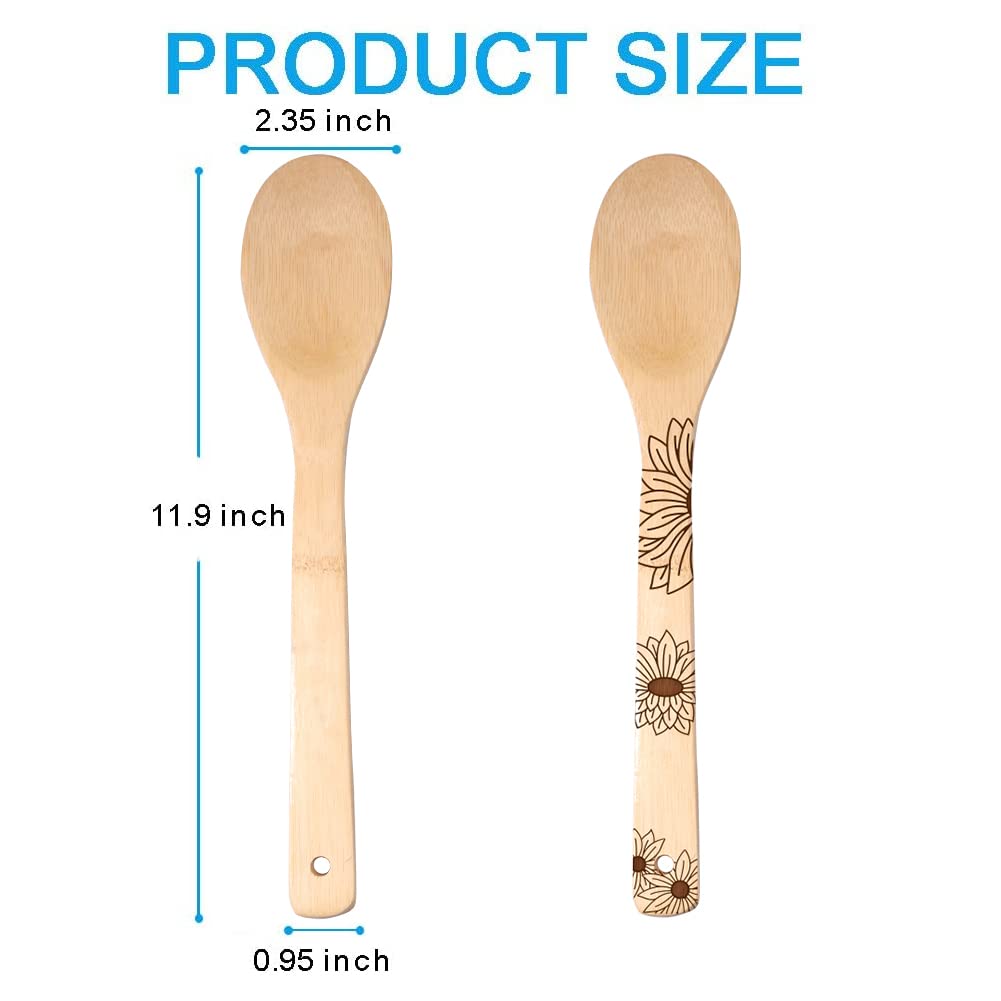 Hygnn Simple Sunflower Wooden Cooking Spoons,Organic Engraved Bamboo Utensils,Kitchen Decor Wedding Birthday Mom Anniversary, Or