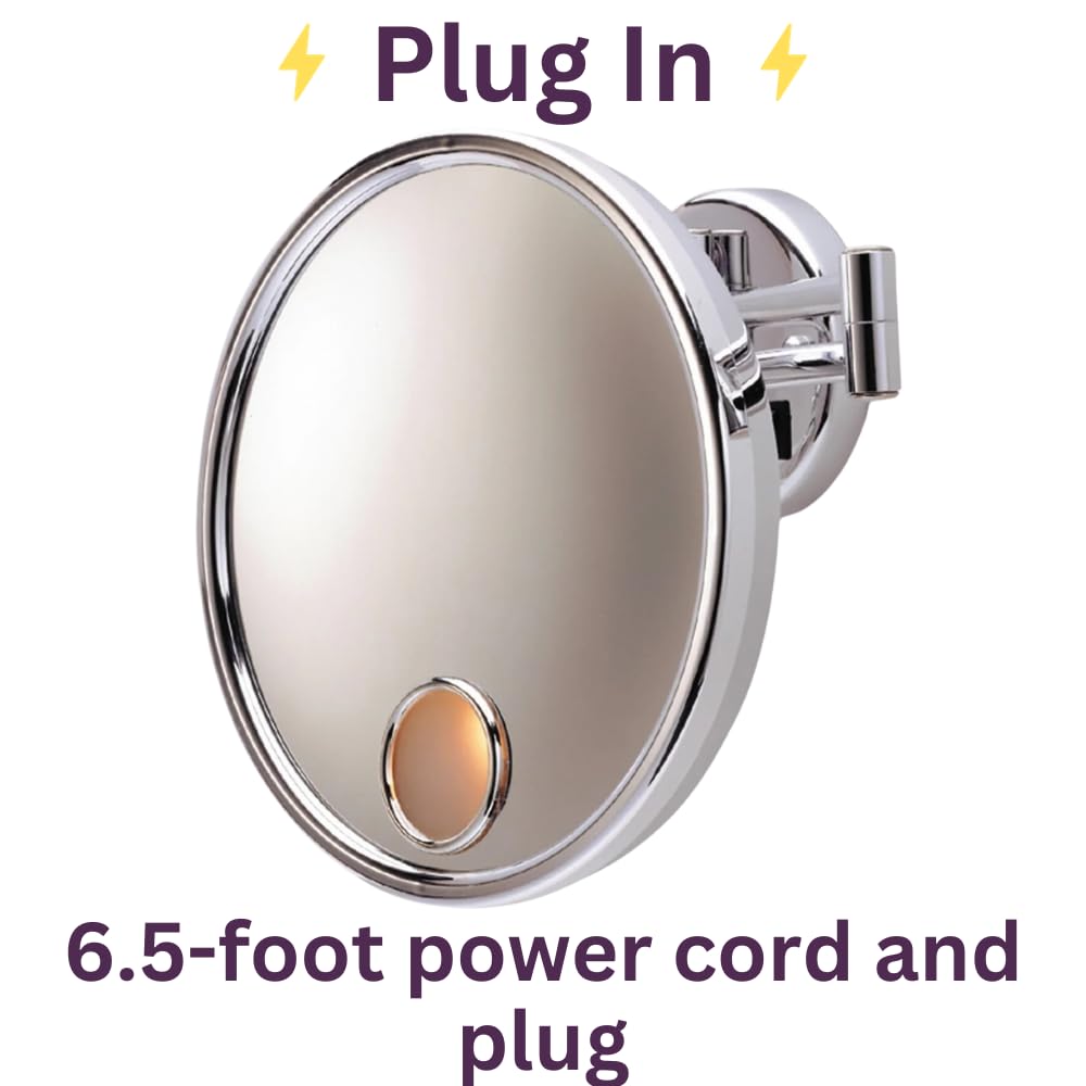 Jerdon Chrome Finish Euro Style Makeup Mirror - 9-Inch Diameter Makeup Mirror With Chrome Wall Mount - 3X Magnification - Jd7C